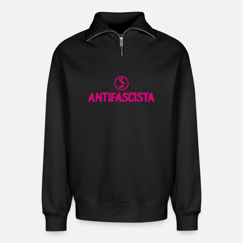 Antifasciste - Sweat unisexe décontracté en coton biologique à demi-zip – de SPREAD - noir