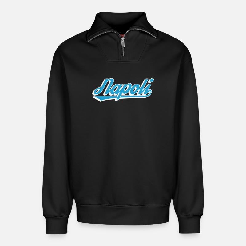 Napoli Rétro Script Blue - Sweat unisexe décontracté en coton biologique à demi-zip – de SPREAD - noir