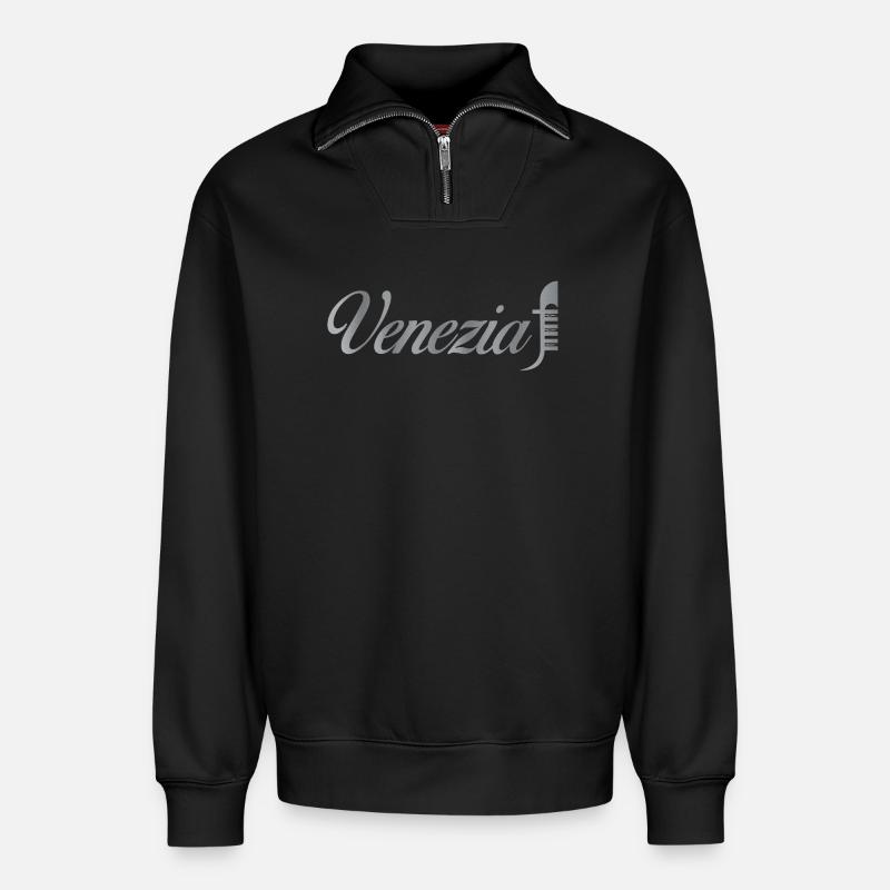 Venezia Script Metallic - Relaxed Unisex Organic Half Zip Sweatshirt – by SPREAD - black