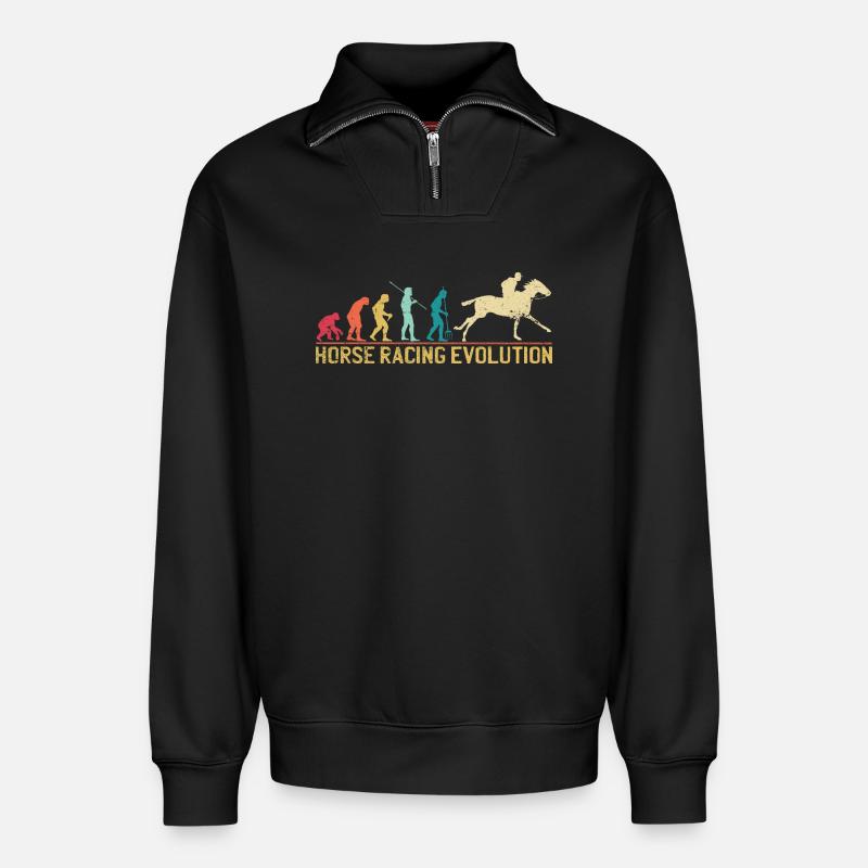 Horse Racing Evolution Design - Relaxed Unisex Organic Half Zip Sweatshirt – by SPREAD - black