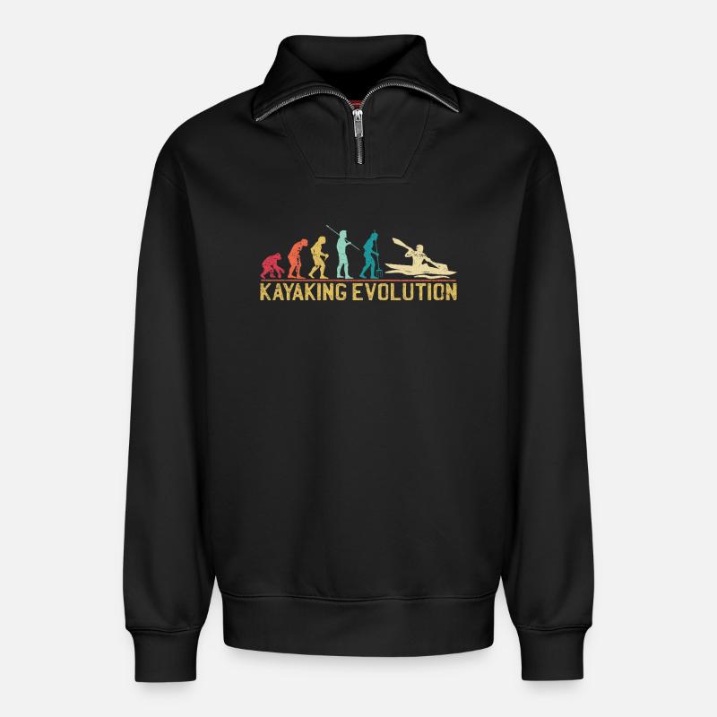 Kayaking Evolution Illustration - Relaxed Unisex Organic Half Zip Sweatshirt – by SPREAD - black