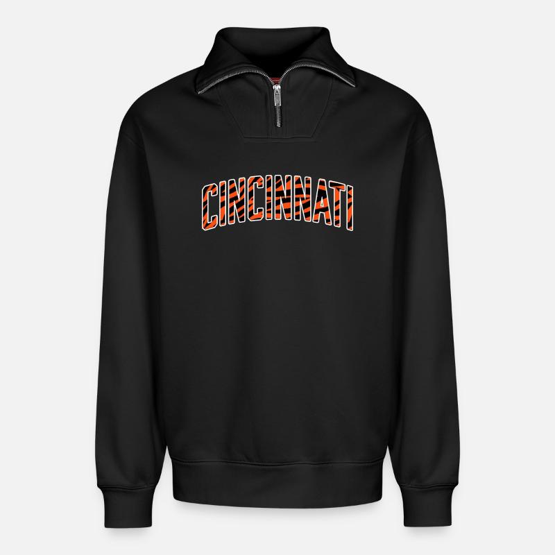 Cincinnati Tiger Stripe - Sweat unisexe décontracté en coton biologique à demi-zip – de SPREAD - noir