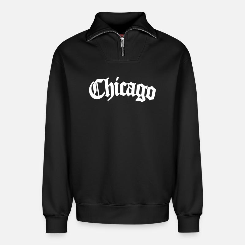 chicago - Relaxed Unisex Organic Half Zip Sweatshirt – von SPREAD - Schwarz