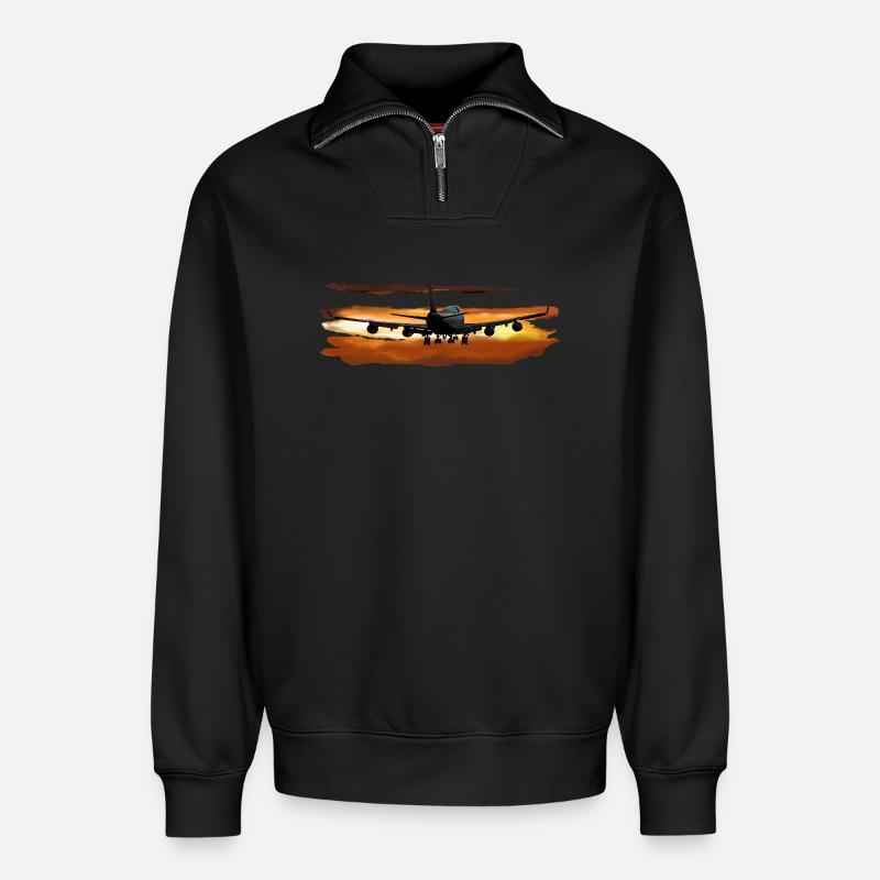 Airliner - Relaxed Unisex Organic Half Zip Sweatshirt – by SPREAD - black