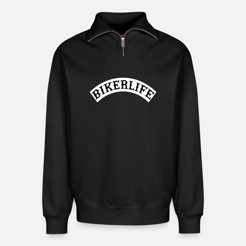 Bikerlife Arc Lettering - Relaxed Unisex Organic Half Zip Sweatshirt – by SPREAD - black
