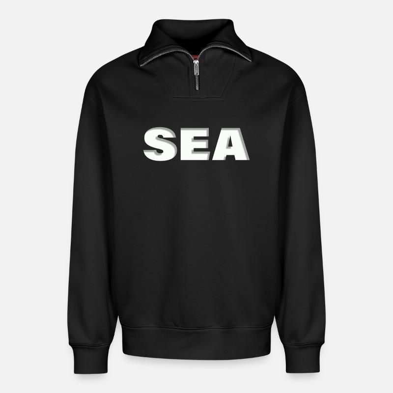 Mer - Sweat unisexe décontracté en coton biologique à demi-zip – de SPREAD - noir