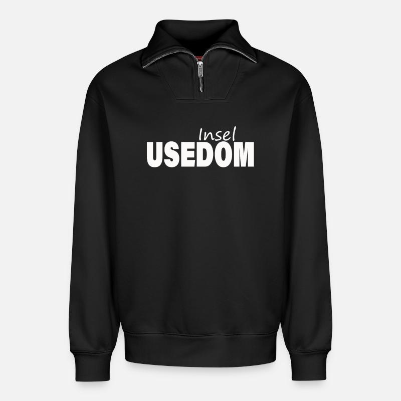 Utilisation - Sweat unisexe décontracté en coton biologique à demi-zip – de SPREAD - noir