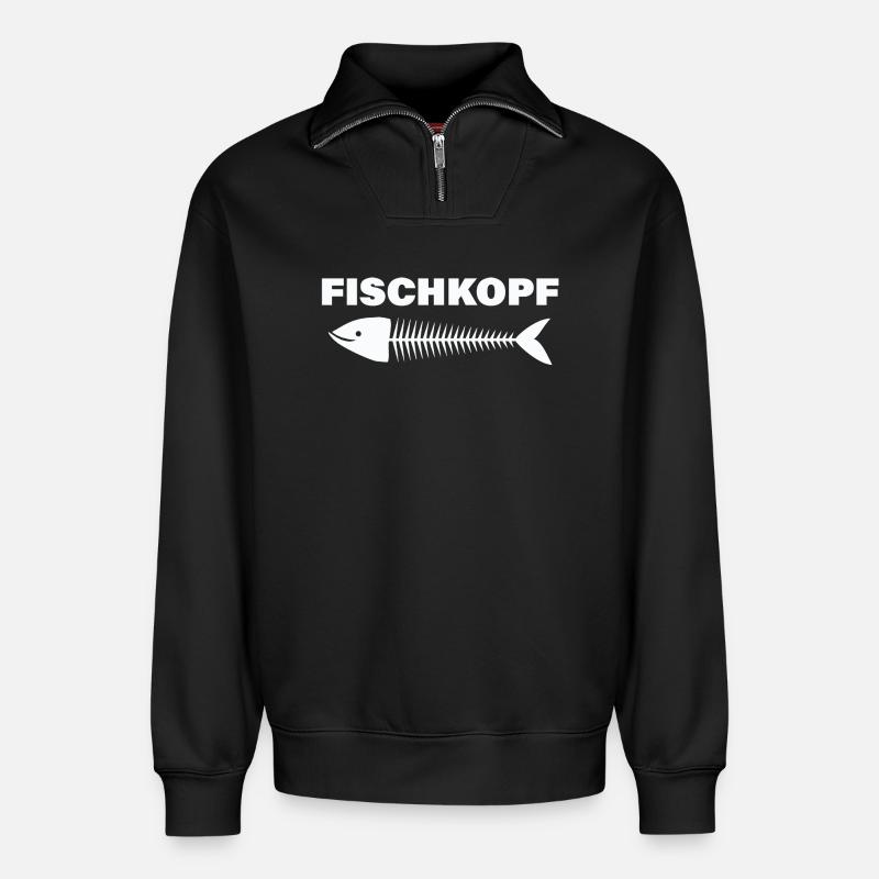 FISCHKOPF - Relaxed Unisex Organic Half Zip Sweatshirt – von SPREAD - Schwarz