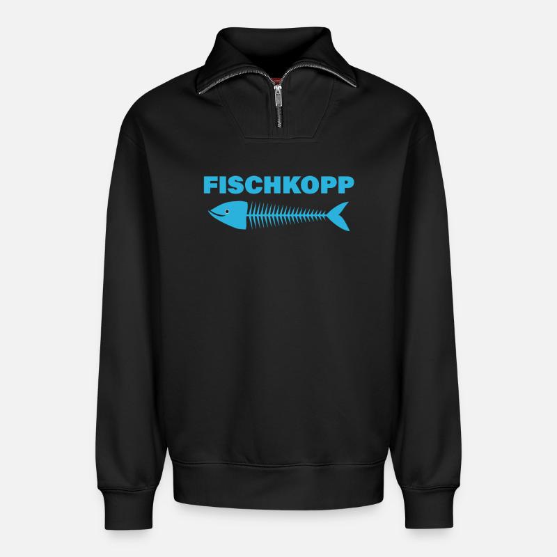 FISCHKOPP - Relaxed Unisex Organic Half Zip Sweatshirt – von SPREAD - Schwarz