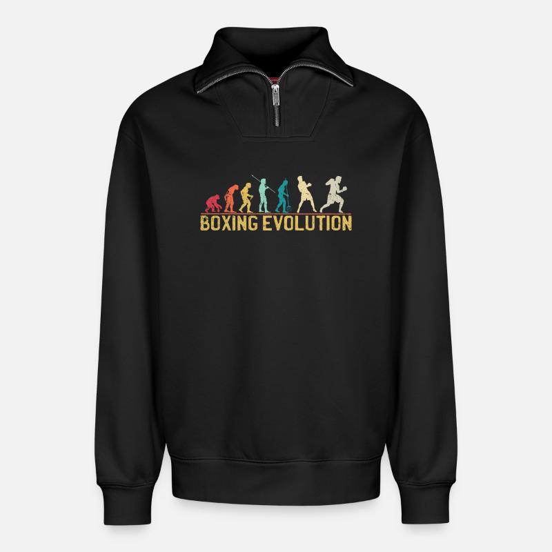 Boxing Evolution Progression Design - Sweat unisexe décontracté en coton biologique à demi-zip – de SPREAD - noir