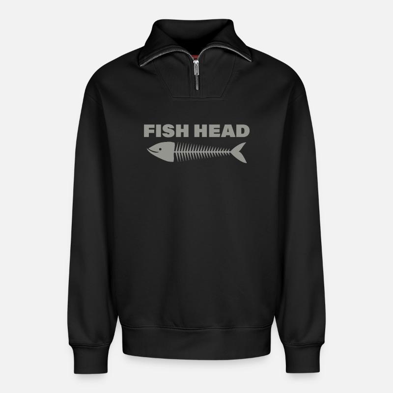 FISH HEAD - Relaxed Unisex Organic Half Zip Sweatshirt – von SPREAD - Schwarz