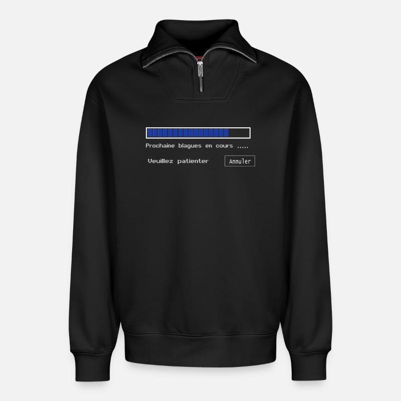 Blagues en cours - Sweat unisexe décontracté en coton biologique à demi-zip – de SPREAD - noir