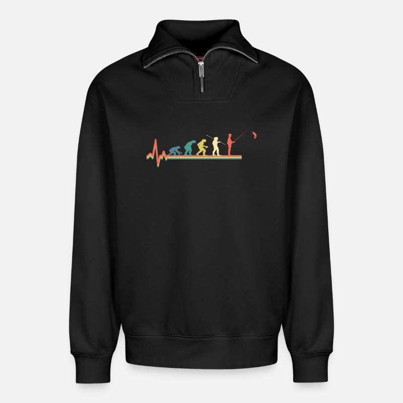 Angeln Angler Evolution Retro Fischer - Relaxed Unisex Organic Half Zip Sweatshirt – von SPREAD - Schwarz
