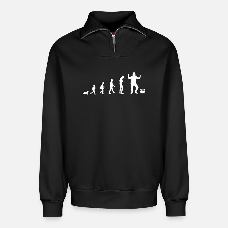 Evolution vom Baby zum Elektriker - Relaxed Unisex Organic Half Zip Sweatshirt – von SPREAD - Schwarz