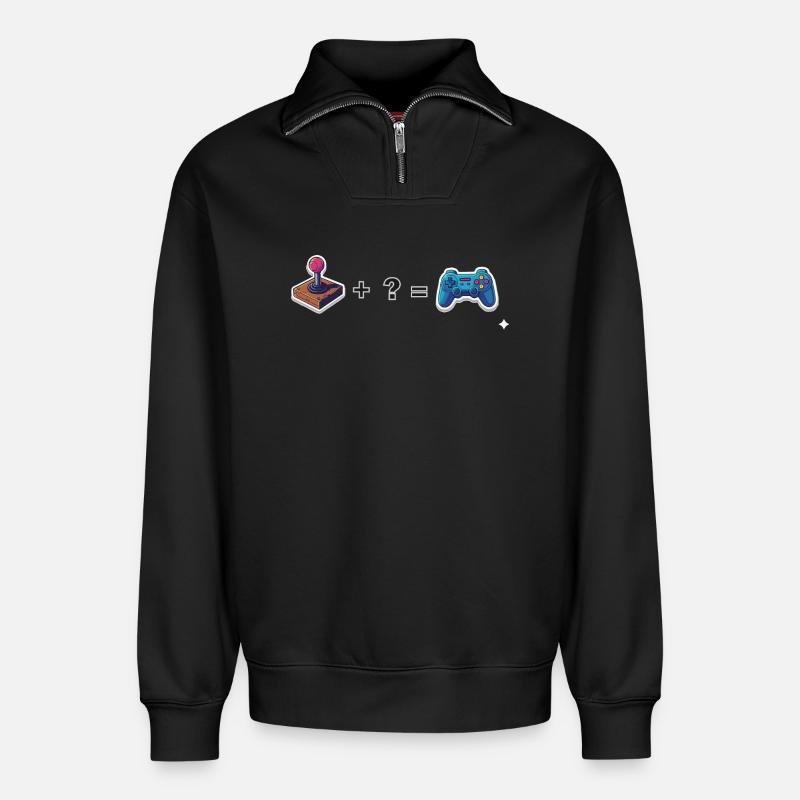 Joystick rétro rencontre manette - Sweat unisexe décontracté en coton biologique à demi-zip – de SPREAD - noir