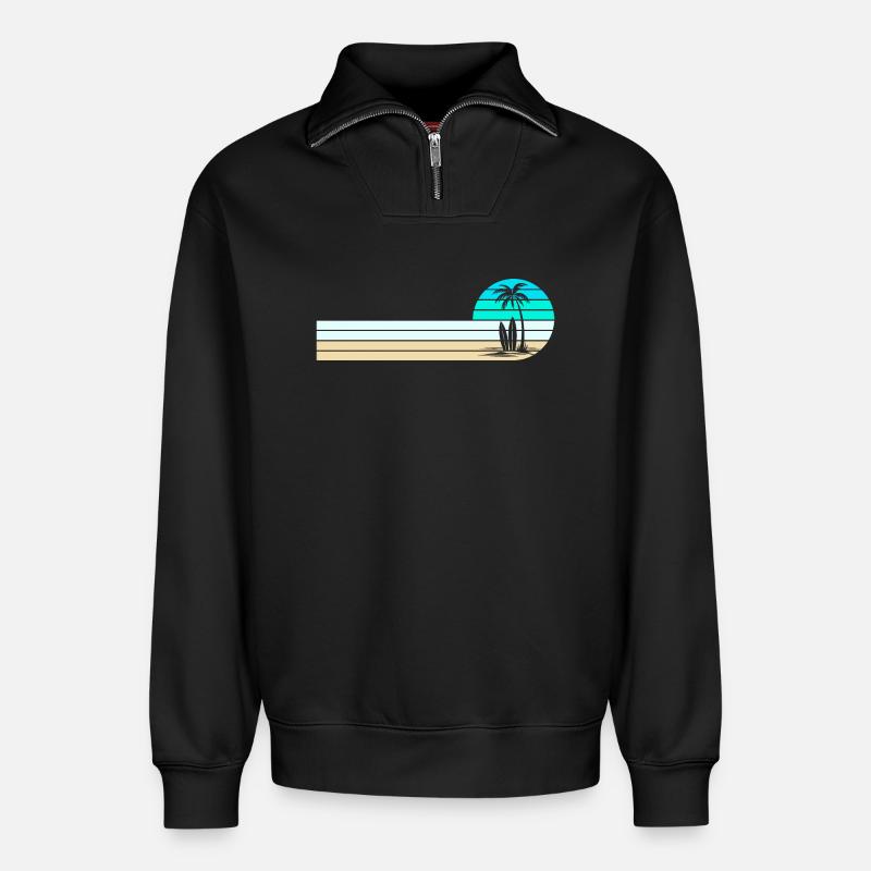 Skyline des Strandes - Relaxed Unisex Organic Half Zip Sweatshirt – von SPREAD - Schwarz