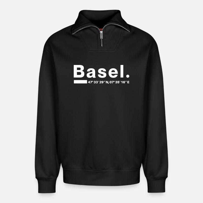 Basel Coordinates - Relaxed Unisex Organic Half Zip Sweatshirt – by SPREAD - black