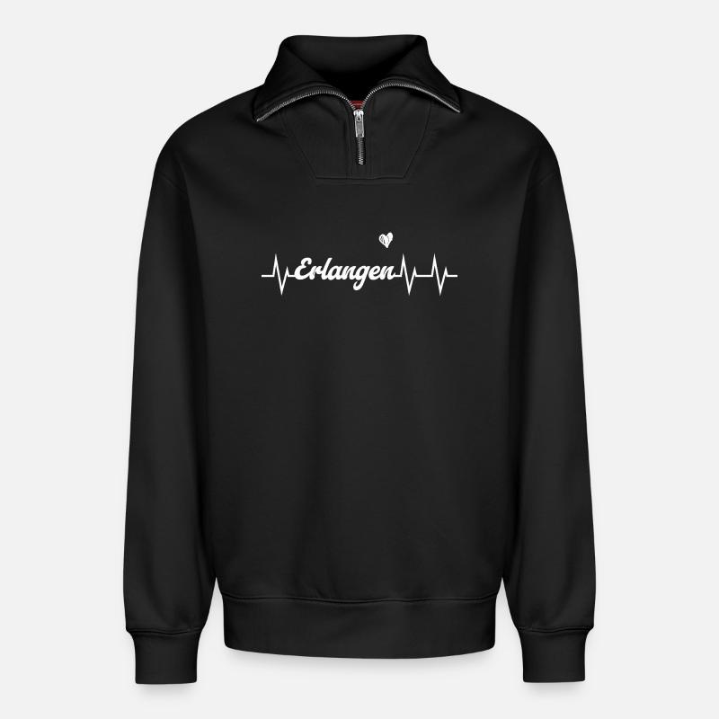 Heartbeat Erlangen - Relaxed Unisex Organic Half Zip Sweatshirt – by SPREAD - black