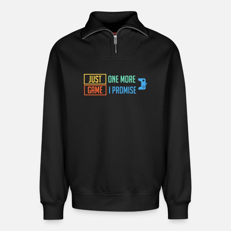 Just 1 More Game - Relaxed Unisex Organic Half Zip Sweatshirt – von SPREAD - Schwarz
