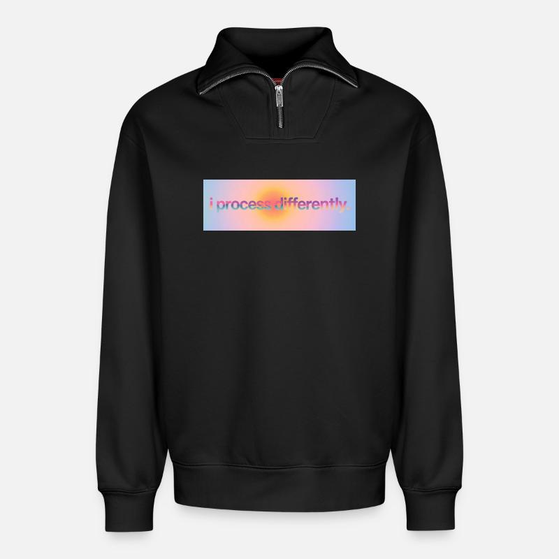 I process differently - Relaxed Unisex Organic Half Zip Sweatshirt – by SPREAD - black