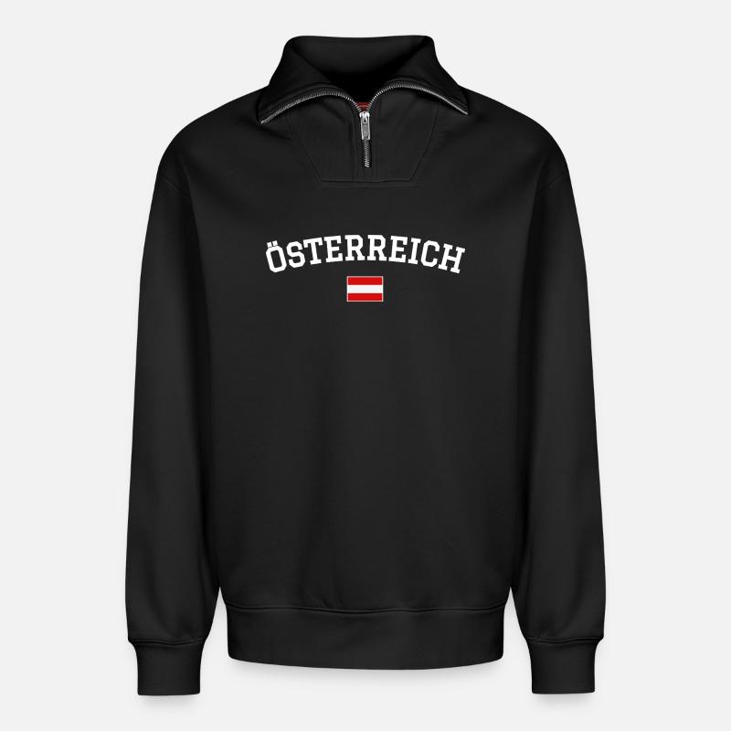 Drapeau autrichien Design blanc - Sweat unisexe décontracté en coton biologique à demi-zip – de SPREAD - noir