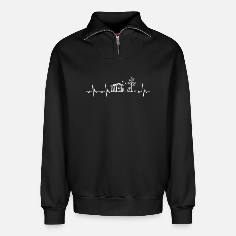 Kleingarten Freizeitgarten Gärtner Herzschlag - Relaxed Unisex Organic Half Zip Sweatshirt – von SPREAD - Schwarz
