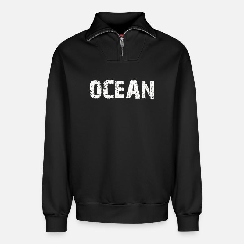 OCEAN - Relaxed Unisex Organic Half Zip Sweatshirt – von SPREAD - Schwarz
