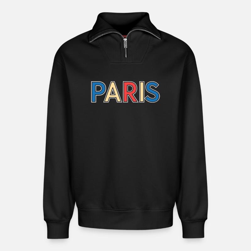 Pariser Farbblocktypografie - Relaxed Unisex Organic Half Zip Sweatshirt – von SPREAD - Schwarz