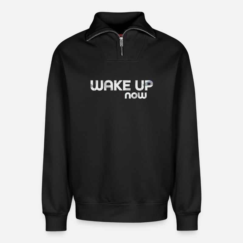 Wake up now - Relaxed Unisex Organic Half Zip Sweatshirt – von SPREAD - Schwarz