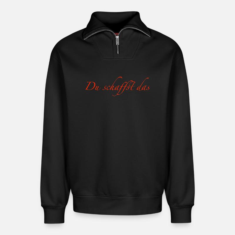 du schaffst das - Relaxed Unisex Organic Half Zip Sweatshirt – von SPREAD - Schwarz