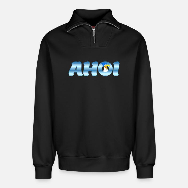 Appelez Ahoy avec Seagull - Sweat unisexe décontracté en coton biologique à demi-zip – de SPREAD - noir
