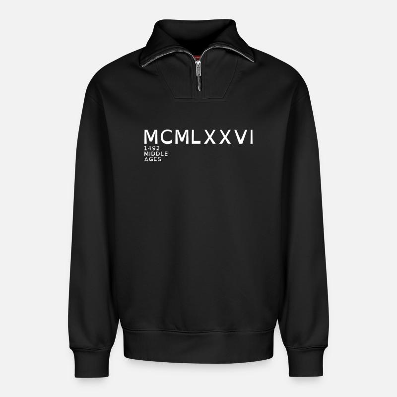 1976_LINE_white - Relaxed Unisex Organic Half Zip Sweatshirt – von SPREAD - Schwarz