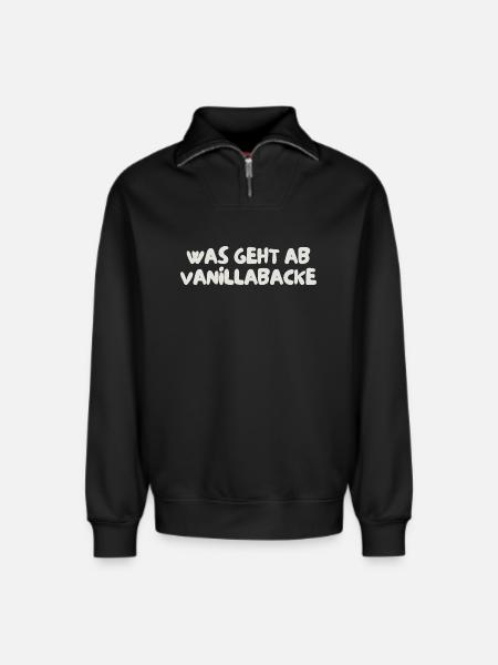 was geht ab vanillabacke - Relaxed Unisex Organic Half Zip Sweatshirt – von SPREAD - Schwarz