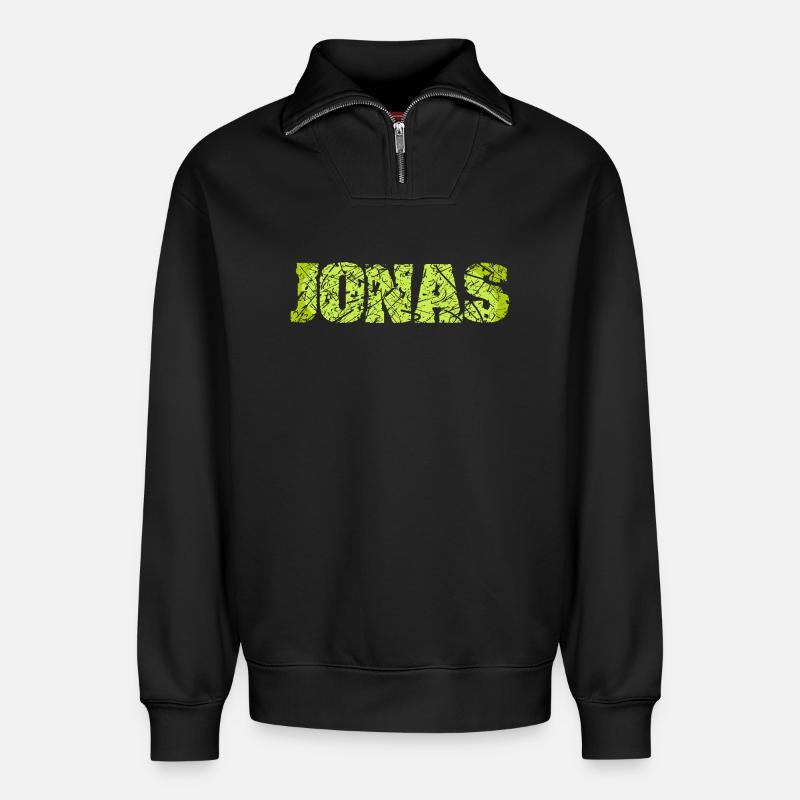 Name Jonas - Relaxed Unisex Organic Half Zip Sweatshirt – von SPREAD - Schwarz