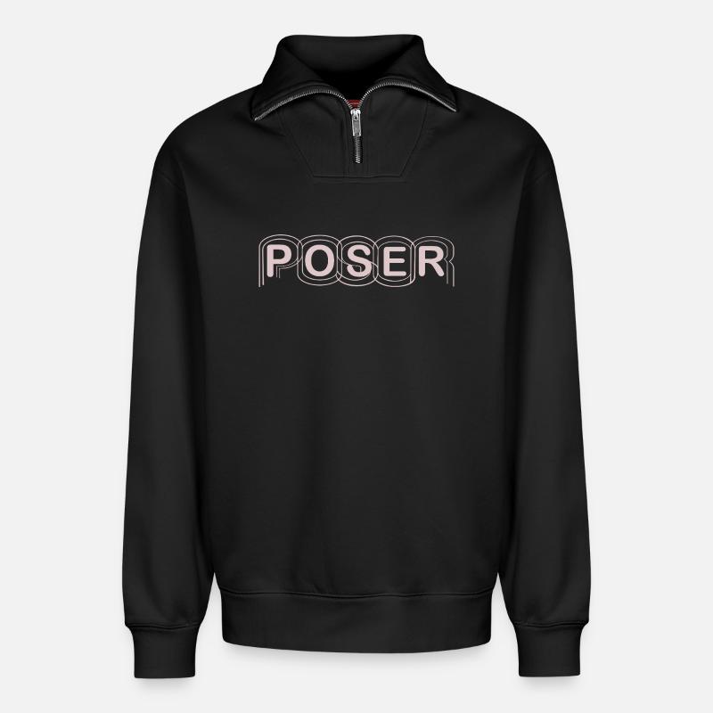 Minimalistisches POSER-Textdesign - Relaxed Unisex Organic Half Zip Sweatshirt – von SPREAD - Schwarz