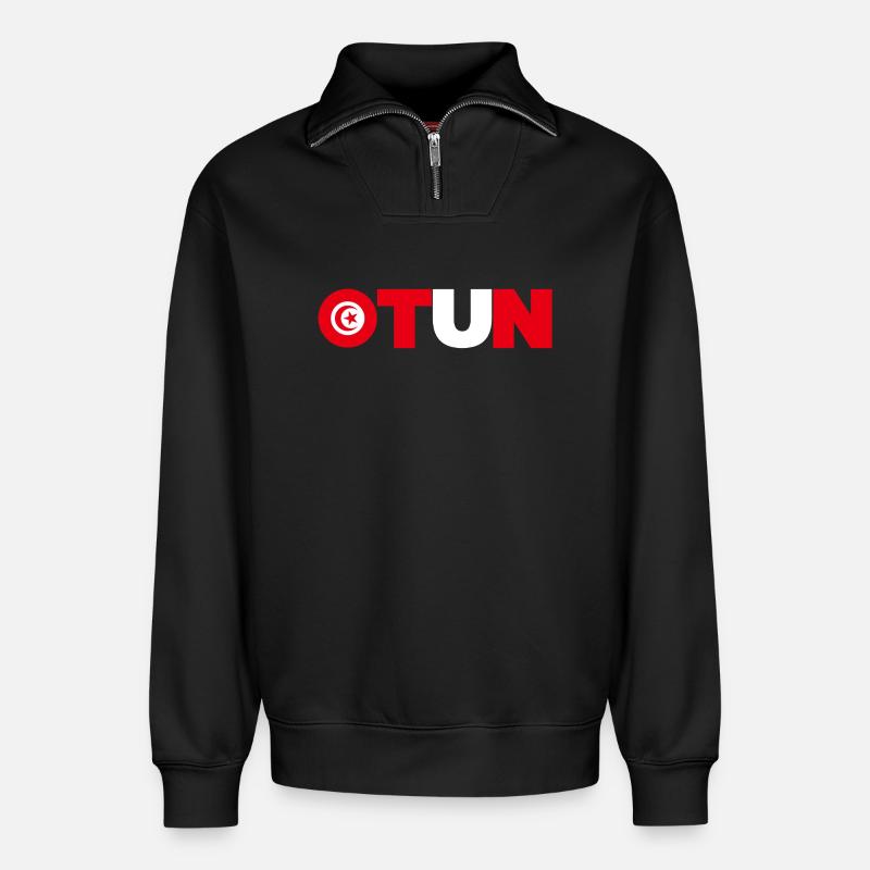 Tunesien - Relaxed Unisex Organic Half Zip Sweatshirt – von SPREAD - Schwarz