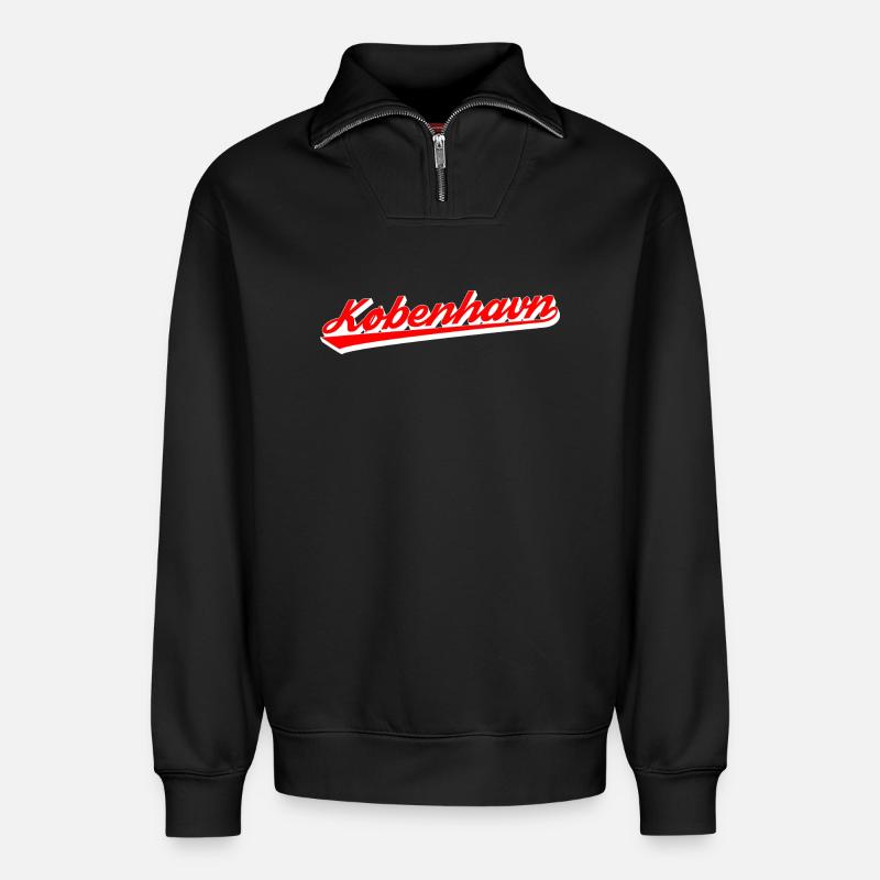 København Script Retro Logo - Sweat unisexe décontracté en coton biologique à demi-zip – de SPREAD - noir