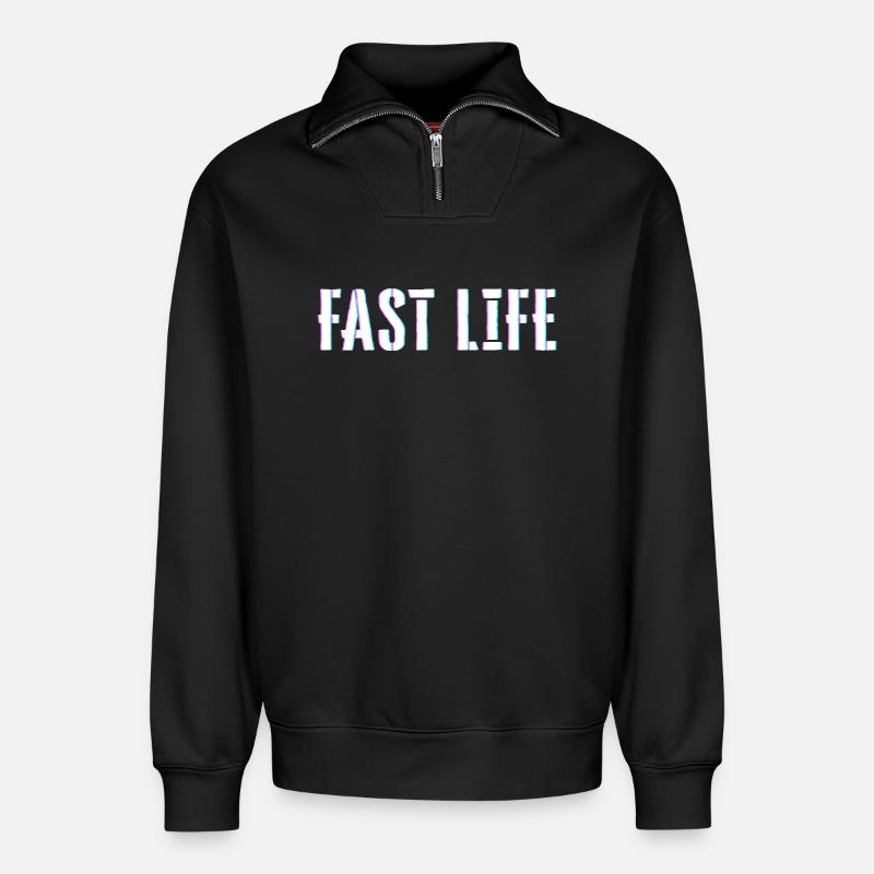 Vie rapide - Sweat unisexe décontracté en coton biologique à demi-zip – de SPREAD - noir