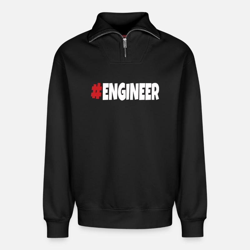 #engineer Rouge & Blanc - Sweat unisexe décontracté en coton biologique à demi-zip – de SPREAD - noir