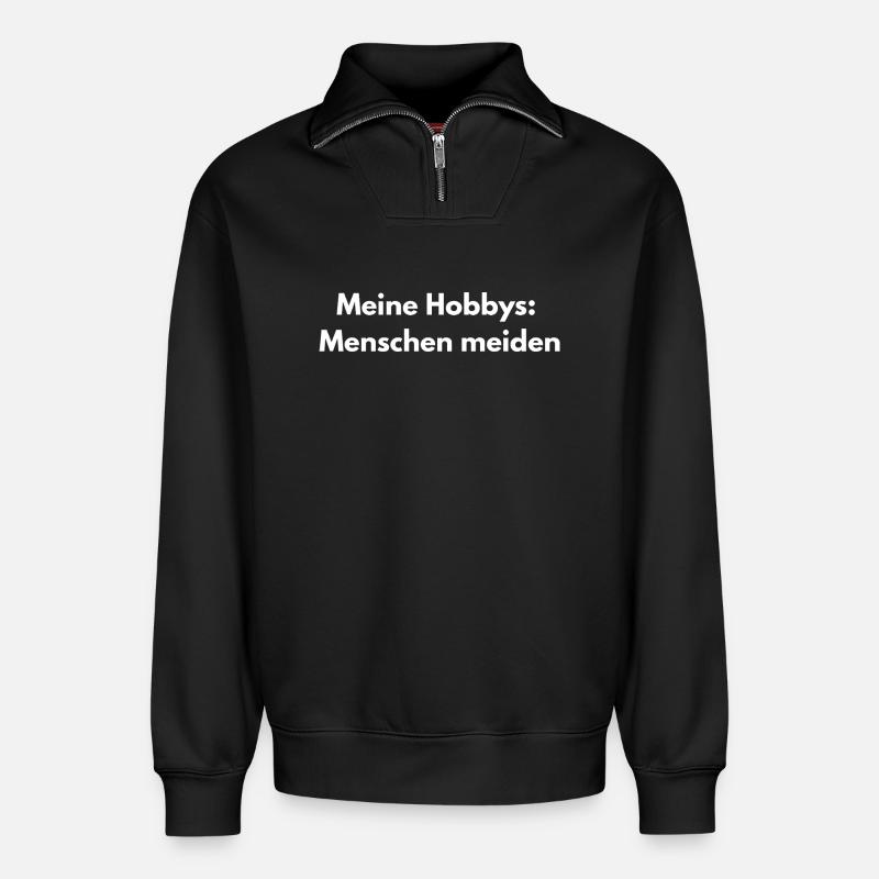 Menschen meiden – Sarkastischer Spruch - Relaxed Unisex Organic Half Zip Sweatshirt – von SPREAD - Schwarz