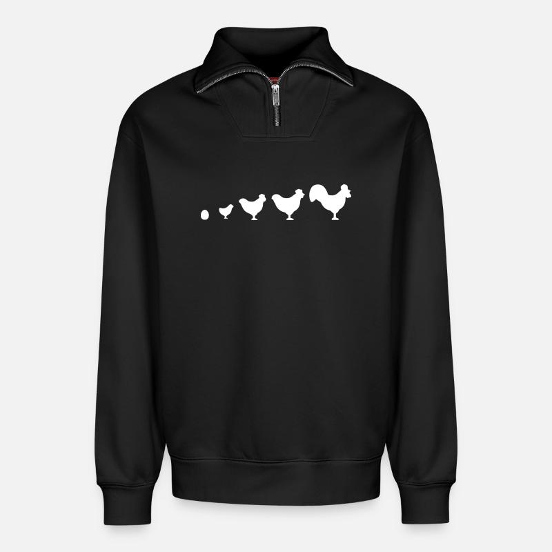 Evolution Bauer Huhn Hahn lustig - Relaxed Unisex Organic Half Zip Sweatshirt – von SPREAD - Schwarz
