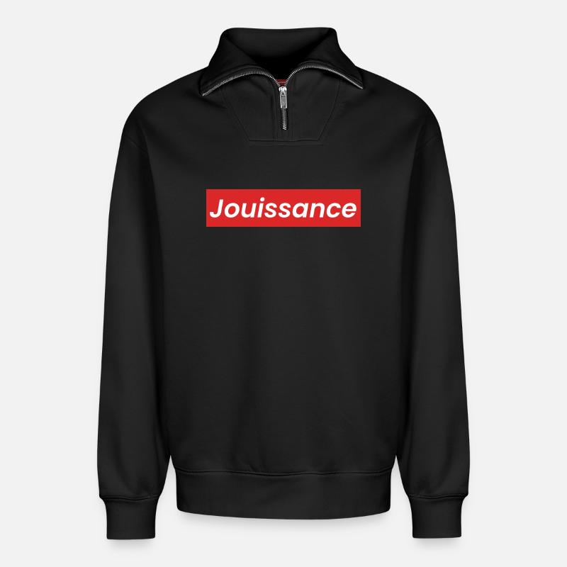 Jouissance Statement philosophy - Relaxed Unisex Organic Half Zip Sweatshirt – by SPREAD - black