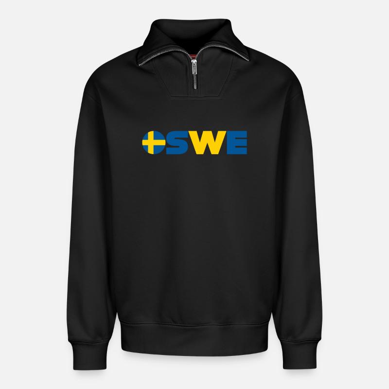 Schweden - Relaxed Unisex Organic Half Zip Sweatshirt – von SPREAD - Schwarz