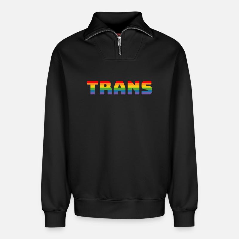 Rainbow Trans - Relaxed Unisex Organic Half Zip Sweatshirt – by SPREAD - black