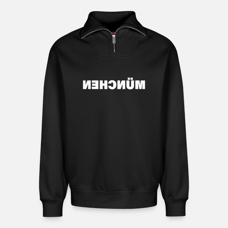 MÜNCHEN - Relaxed Unisex Organic Half Zip Sweatshirt – von SPREAD - Schwarz