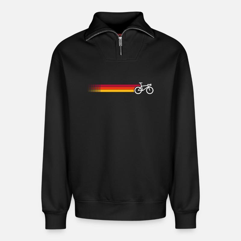 Silhouette vélo Sunset Stripes - Sweat unisexe décontracté en coton biologique à demi-zip – de SPREAD - noir