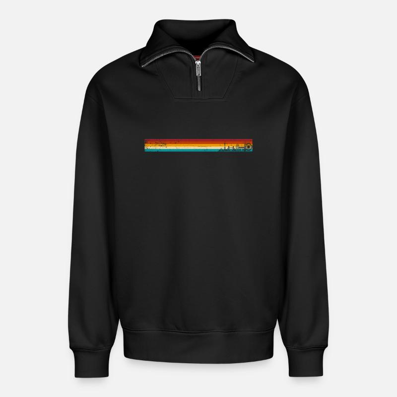 Retro Sunset Streifen - Relaxed Unisex Organic Half Zip Sweatshirt – von SPREAD - Schwarz