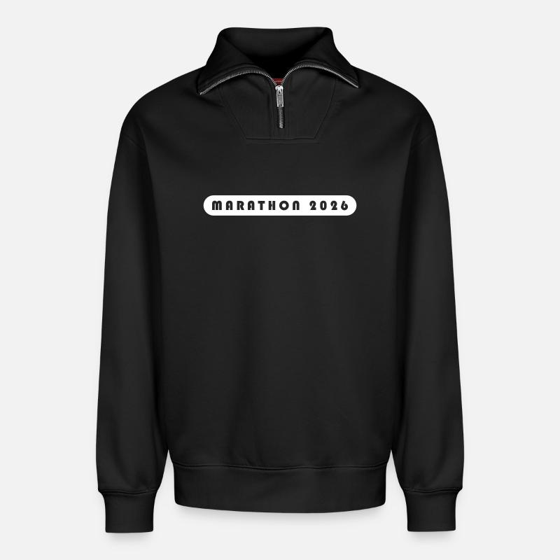 Marathon 2026 lettering - Relaxed Unisex Organic Half Zip Sweatshirt – by SPREAD - black