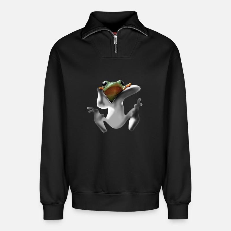 Frosch - Relaxed Unisex Organic Half Zip Sweatshirt – von SPREAD - Schwarz
