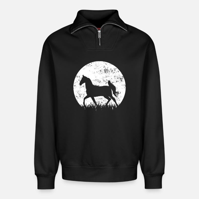 Pferd Pferde Reiten - Relaxed Unisex Organic Half Zip Sweatshirt – von SPREAD - Schwarz